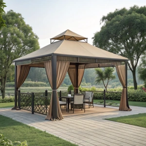 Gazebo-style tensile shade areas for resorts, parks, resorts, and community centers Gazebo-style tensile shade areas for resorts, parks, resorts, and community centers